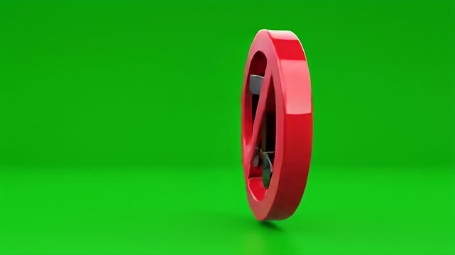 A red prohibition symbol is displayed in front of a bright green backdrop