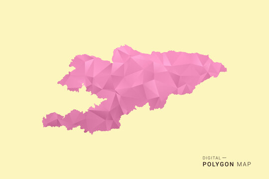 Kyrgyzstan Map - Low poly polygon map design in soft pink pastel gradient on beige background, modern minimal geometric style, clean digital vector illustration.