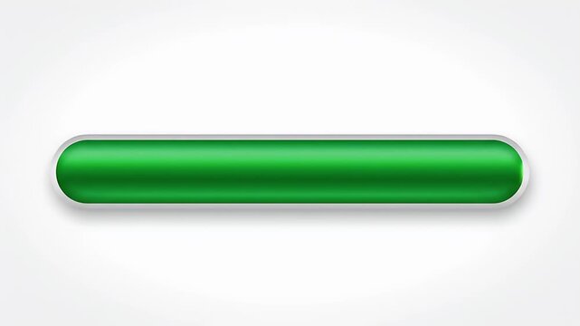 A long, glossy, green, pill-shaped button with a silver border