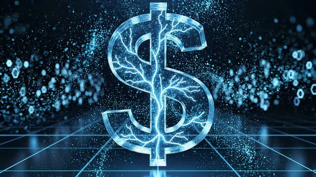Digital Neon Dollar Symbol in Futuristic Data Scene.