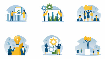 Fototapeta premium Teamwork and collaboration concepts illustrated with modern flat vector designs