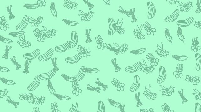 Seamless pattern of pickles, ginger, and fruits. Perfect for foodthemed designs in packaging, kitchen products, and recipe books.