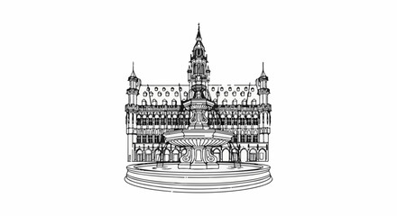 Fototapeta premium Ornate fountain in front of a grand, historic building with towers