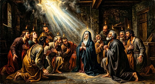 Scena zesłania Ducha Świętego. 