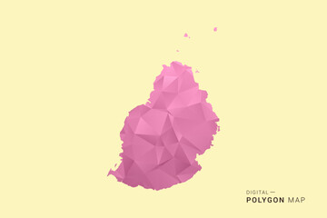Mauritius Map - Low poly polygon map design in soft pink pastel gradient on beige background, modern minimal geometric style, clean digital vector illustration. © Whatever