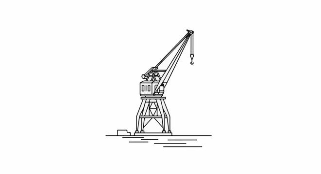 Line drawing of a large harbor crane with a hook hanging down