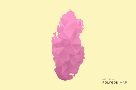 Qatar Map - Low poly polygon map design in soft pink pastel gradient on beige background, modern minimal geometric style, clean digital vector illustration.