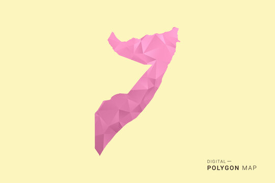 Somalia Map - Low poly polygon map design in soft pink pastel gradient on beige background, modern minimal geometric style, clean digital vector illustration.