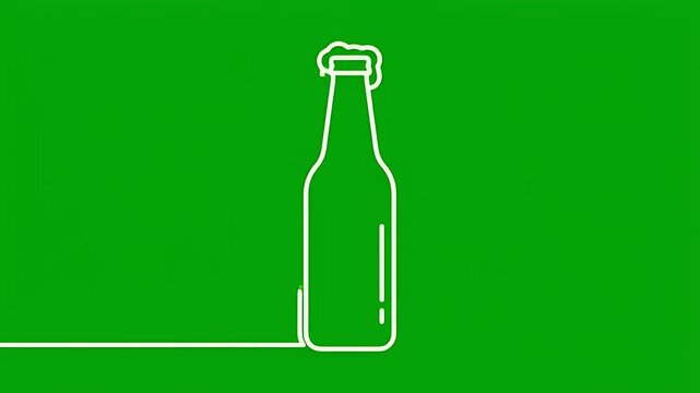 Minimalist white outline of a bottle with foamy head on a green background