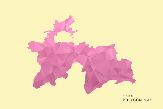 Tajikistan Map - Low poly polygon map design in soft pink pastel gradient on beige background, modern minimal geometric style, clean digital vector illustration.