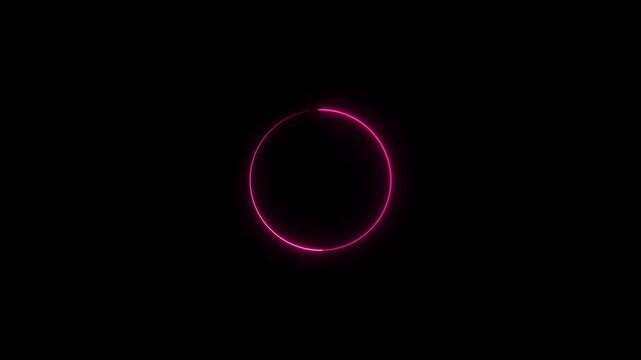 Round neon frame against the black background of following .A circular neon frame made of moving neon lights. Empty frame electric power round border glowing, burning flame sign with 4k video.