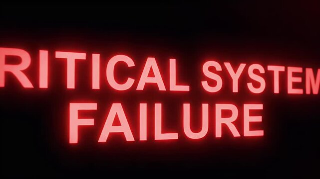 Red neon text announces a critical system failure against a black backdrop