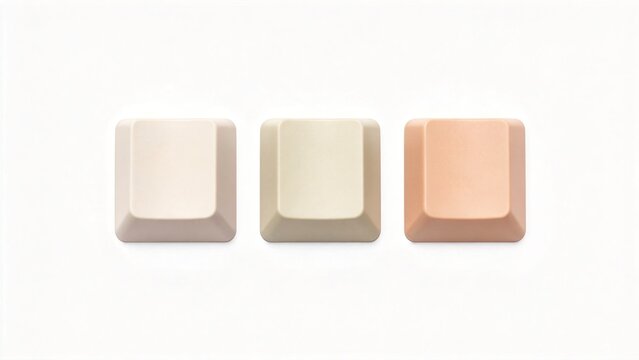 Three minimalist keyboard keycaps in beige cream and peach tones on white background ideal for design UI mockups branding and tech aesthetics,detail,detail,detail,detail,detail