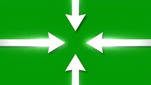 Four white arrows converge towards the center on a solid green background