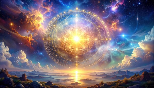 A glowing explosion of blue energy within a fractal realm creates a motion design illustrating the magic of a fantasy universe backdrop where science and astronomy meet
