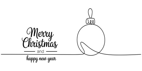 Minimalist continuous line drawing of a christmas ornament with holiday greeting text design © Alo 2026 Arts