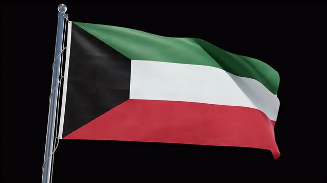 A national flag with horizontal bands of green, white, and red, with a black trapezoid