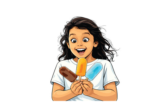 Girl kid excited for popsicles vector illustration