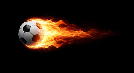 Fototapeta premium Soccer ball on fire with flames coming out of it fast motion