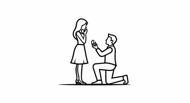 Man on knee proposing marriage to woman holding ring box