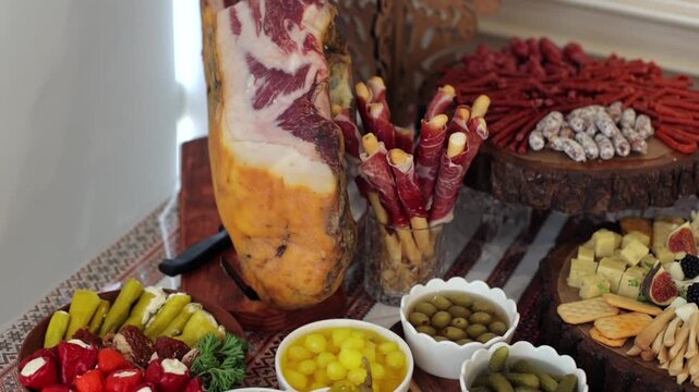 Banquet table, there are various snacks at the holiday. Cossack table, everything up to beer and strong drinks.