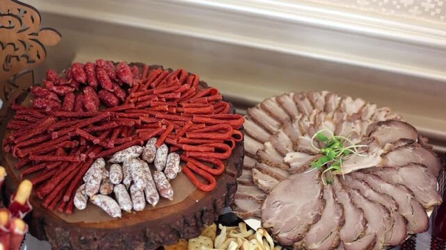 Banquet table, there are various snacks at the holiday. Cossack table, everything up to beer and strong drinks.