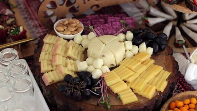 Banquet table, there are various snacks at the holiday. Cossack table, everything up to beer and strong drinks.