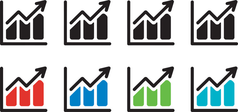 Growth icon set business chart graph collection, statistic data diagrams money symbols up down arrows vector illustration