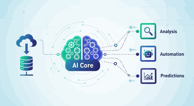 Artificial intelligence conceptual illustration brain cloud data and analysis