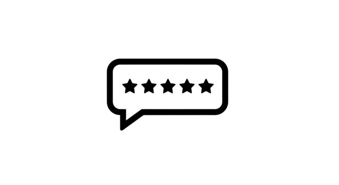 A vector graphic of a speech bubble with five stars, representing a positive review or rating.