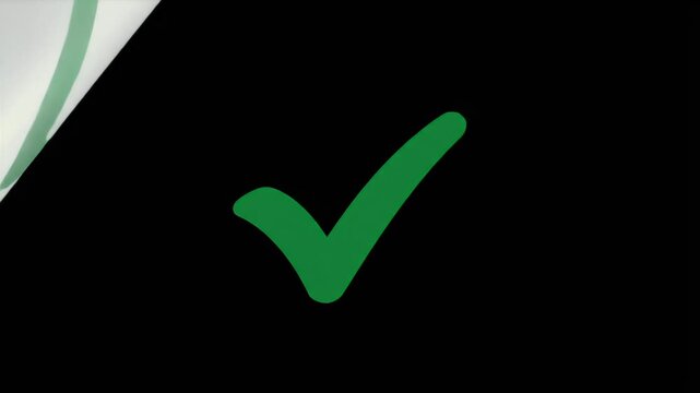 A bold green checkmark stands out against a stark black background