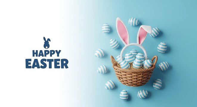 Easter day background with happy easter basket and eggs