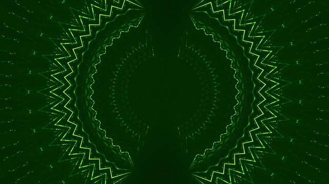 Green digital vortex tunnel formed by concentric geometric light patterns creating a sense of depth and motion - conveys data flow, cyber portal, futuristic connectivity, immersive tech experience
