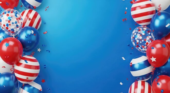 Happy labor day celebration with patriotic balloons and confetti