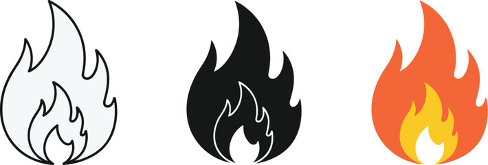 Obraz premium Three stylized flame illustrations are presented showcasing variations in color and outline against a plain white background high quality professional detailed