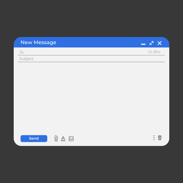 Email interface. Mail window template, internet message isolated frame, blank email. Modern flat style vector illustration. Gmail. Google mail. Iphone. Yahoo.