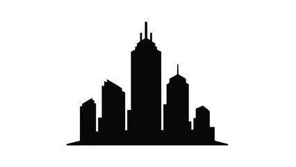 Obraz premium City skyline silhouette with skyscrapers on white background, modern urban landscape
