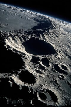 Space universe exploration, fantasy. A highresolution photograph of the surface of the moon, taken from space. The moons craters and craters are clearly visible.
