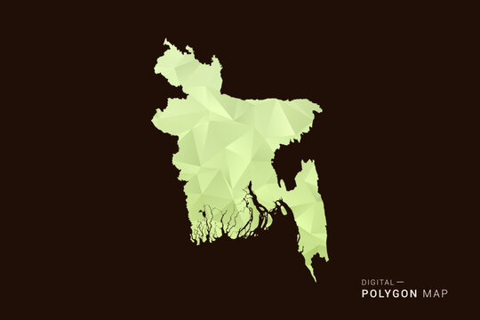 Bangladesh Map - Low poly polygon map in soft light green gradient on dark brown background, modern minimal geometric style, clean abstract vector illustration design.