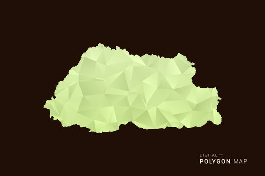 Bhutan Map - Low poly polygon map in soft light green gradient on dark brown background, modern minimal geometric style, clean abstract vector illustration design.