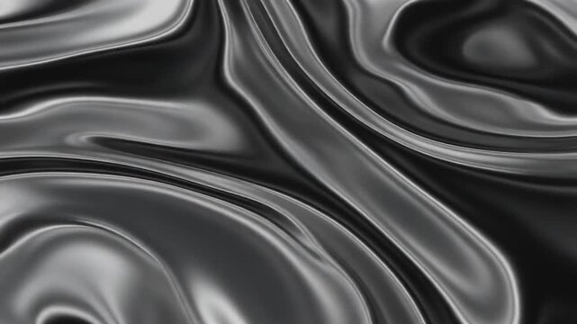 Abstract black and silver liquid metal texture with smooth glossy waves and reflective surface