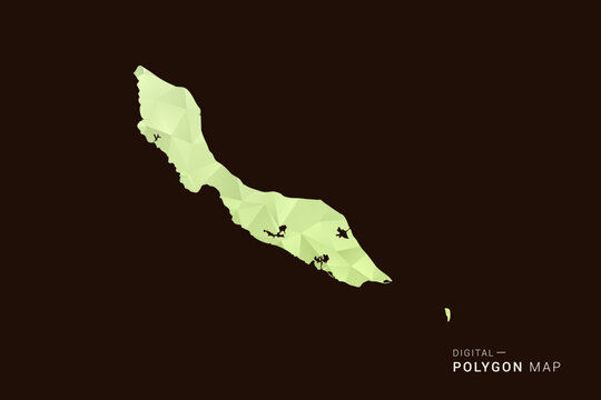 curacao Map - Low poly polygon map in soft light green gradient on dark brown background, modern minimal geometric style, clean abstract vector illustration design.