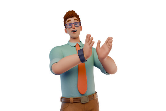 3D Cartoon Business Character Applauding and Celebrating Success and Team Achievement