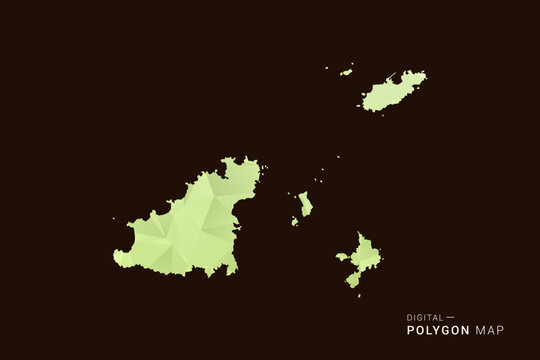 Guernsey Map - Low poly polygon map in soft light green gradient on dark brown background, modern minimal geometric style, clean abstract vector illustration design.