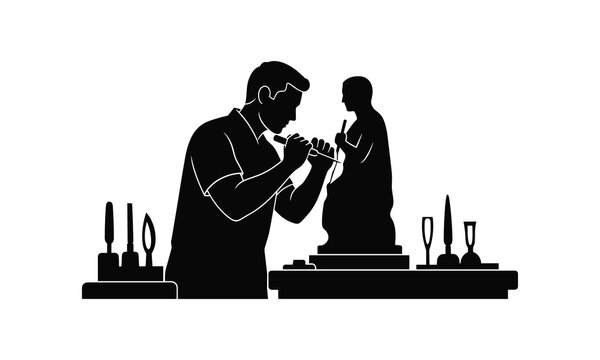 A craftsman meticulously works on delicate glassware using specialized tools.