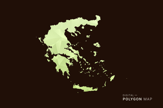 Greece Map - Low poly polygon map in soft light green gradient on dark brown background, modern minimal geometric style, clean abstract vector illustration design.