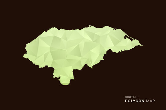 Honduras Map - Low poly polygon map in soft light green gradient on dark brown background, modern minimal geometric style, clean abstract vector illustration design.
