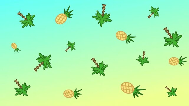 Summer tropical pattern with palm trees and pineapples seamless looping background