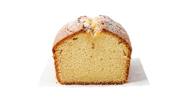 Delicious yellow cake, sweet dessert, powdered sugar, baked treat isolated PNG with Transparent Background