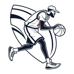 Basketball player dribbling ball with abstract swirls with slam dunk © Sharmin